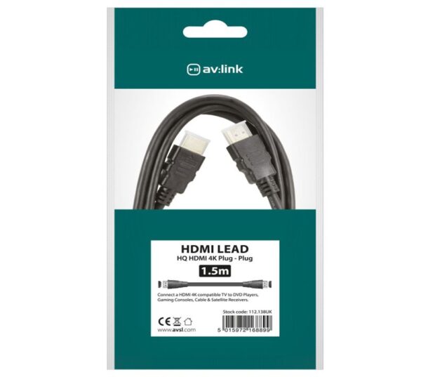 Av:Link HQ 4K ready high speed HDMI lead with Ethernet 1.5m
